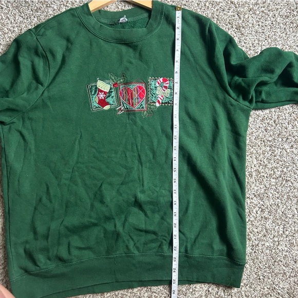 Green Holiday Sweatshirt with Festive Patches Ugly Christmas Sweater Casual - Picture 5 of 5